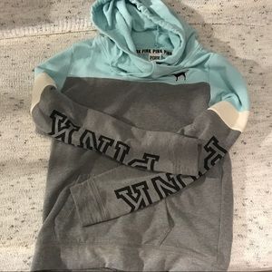 HIGH NECK PINK HOODIE - Teal
